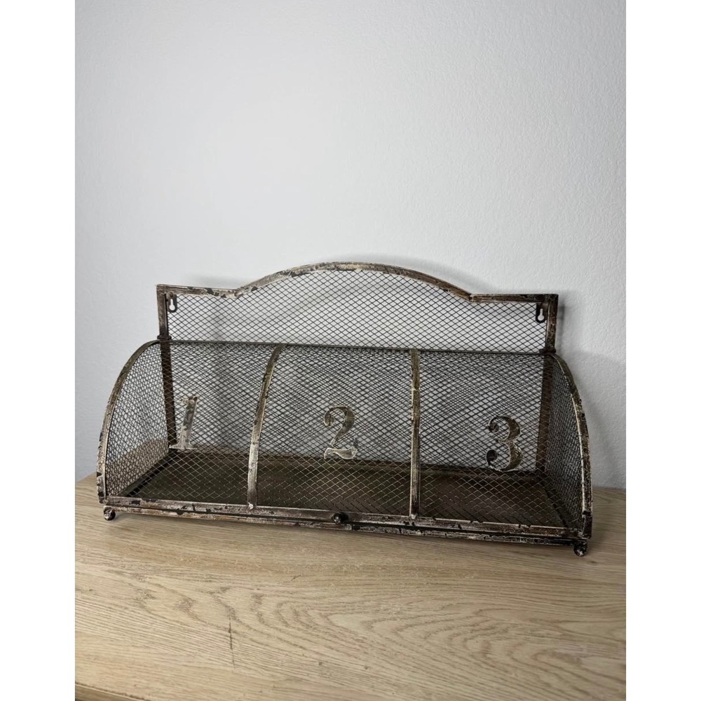 Rustic Industrial Wire Mesh "1 2 3" Numbered Wall Mount / Counter Top Shelf